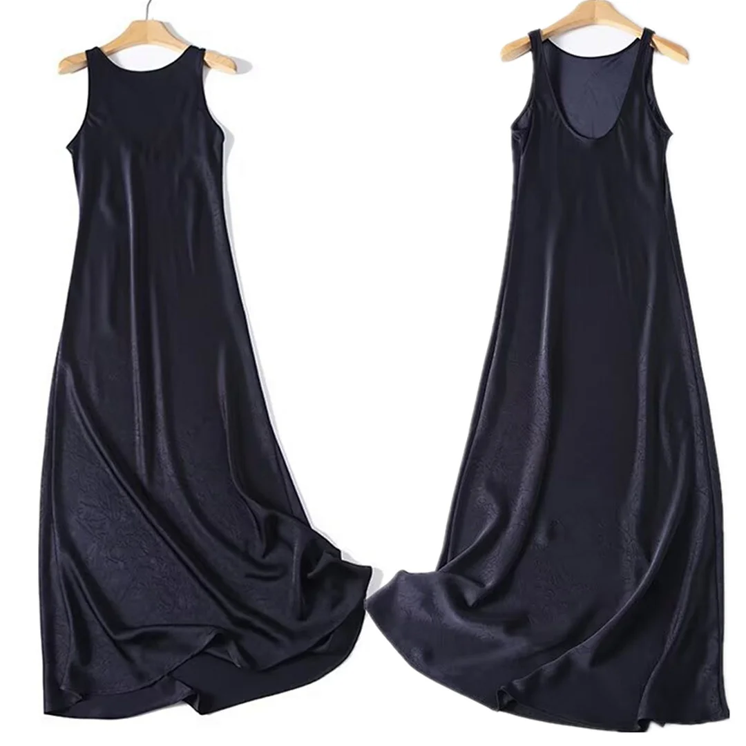 

Maxdutti Minimalist Navy Blue Satin Elegant Backless Camisole Long Dress Women Casual Dresses Female Clothing Dresses For Women