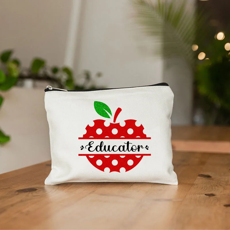 Teach Love Inspire Educaor Pattern Makeup Bag Gift for Teacher Cosmetic Bag and Condition Pencil Case Women Toiletry Bag Wallet