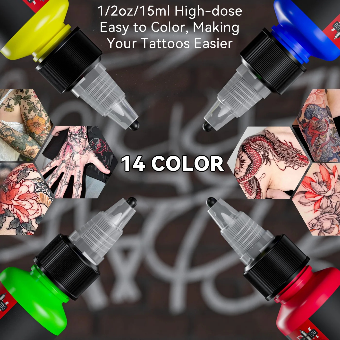 DM 15ml 14colors Tattoo Ink Pigment With Box Body Art Tattoo Kit Professional Beauty Paint Makeup Tattoo Supplies Semi-permanent