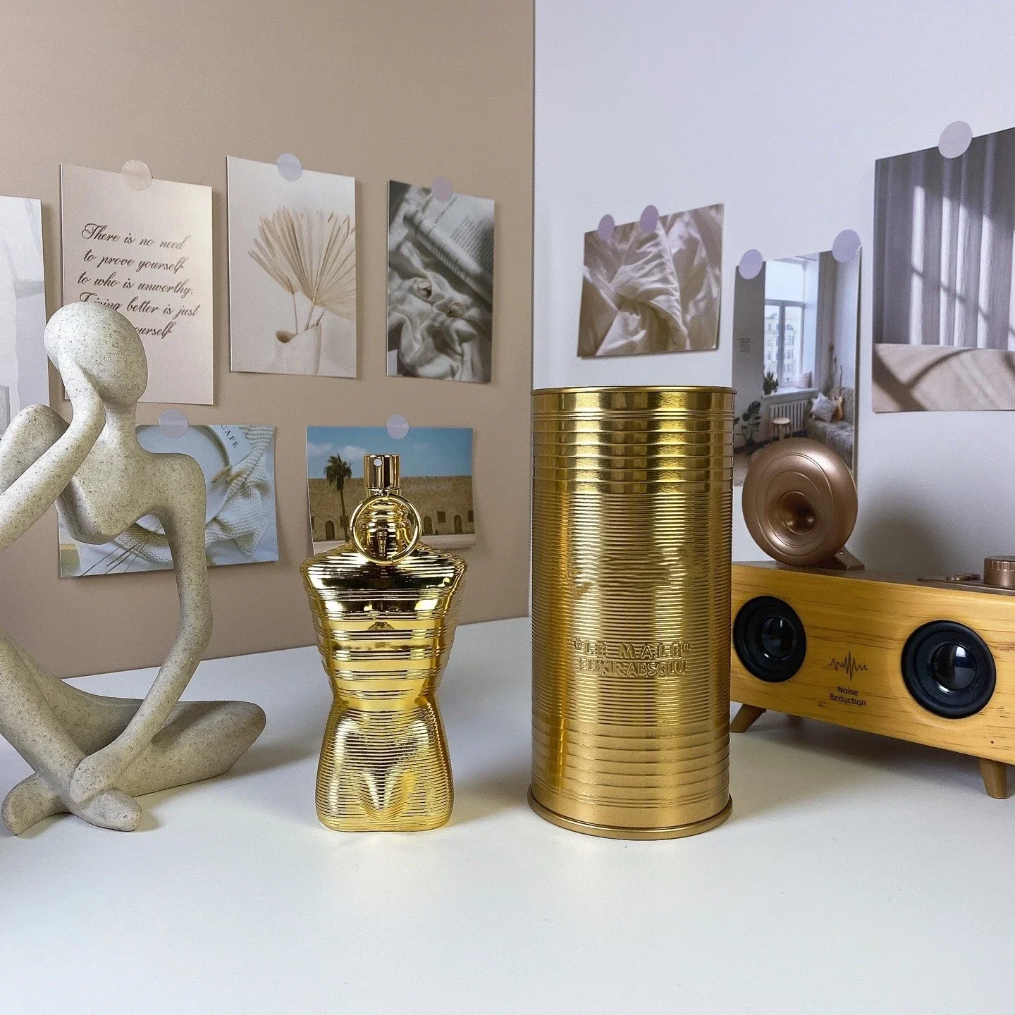 Warm Spicy Woody Amber Men's Perfume, Gold Ribbed Hourglass Bottle & Box, Long Lasting Luxury Scent