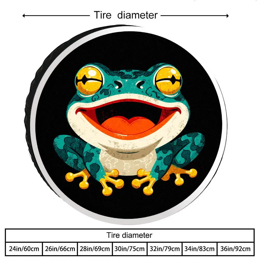 Vintage Frog Design Tire Cover With Cute Green Frog Pattern - Heavy-Duty Polyester Spare Tire Protector, Fit For, Trucks, SUVs (