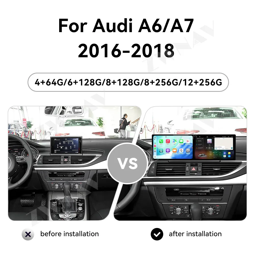 For Audi A6/A7 2016-2018 Android 15 Dual 9.1 Inch HD Touch Dual-Screen Car GPS Multimedia Player Wireless Carplay Android Auto