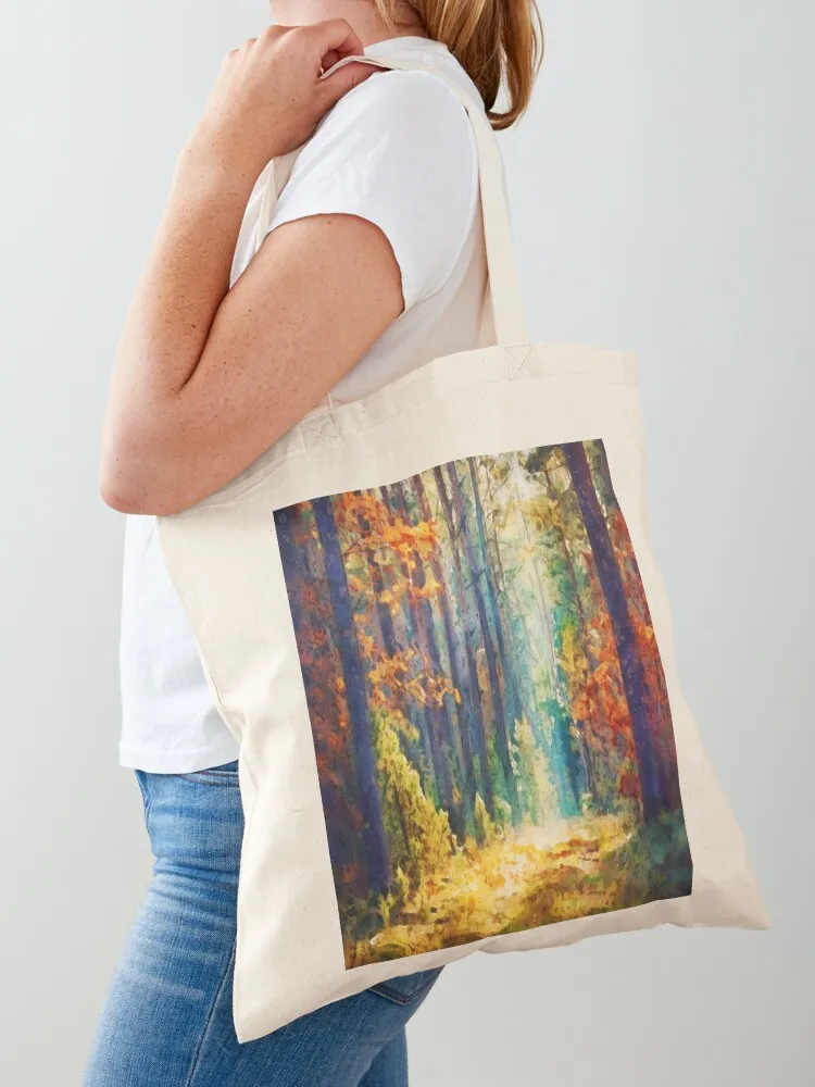 

colorful forest watercolor painting Tote Bag shopper bags large size bags shopping trolley bag eco pack