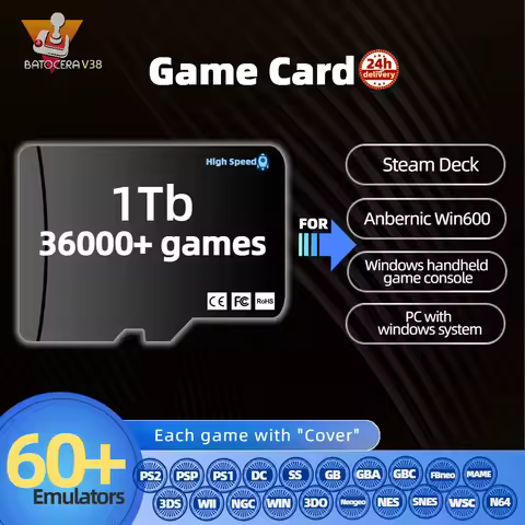 Game Card for Steam Deck/Windows Handheld Latest Batocera 38 System Plug &amp; Play 36000+ Retro Games for PS3/PS2/PS1/PSP/MAME/N64