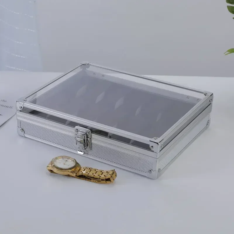 Useful Aluminium Watches Box 12 Grid Slots Jewelry Watches Display Storage Box Square Case Suede Inside Rectangle Watch Holder