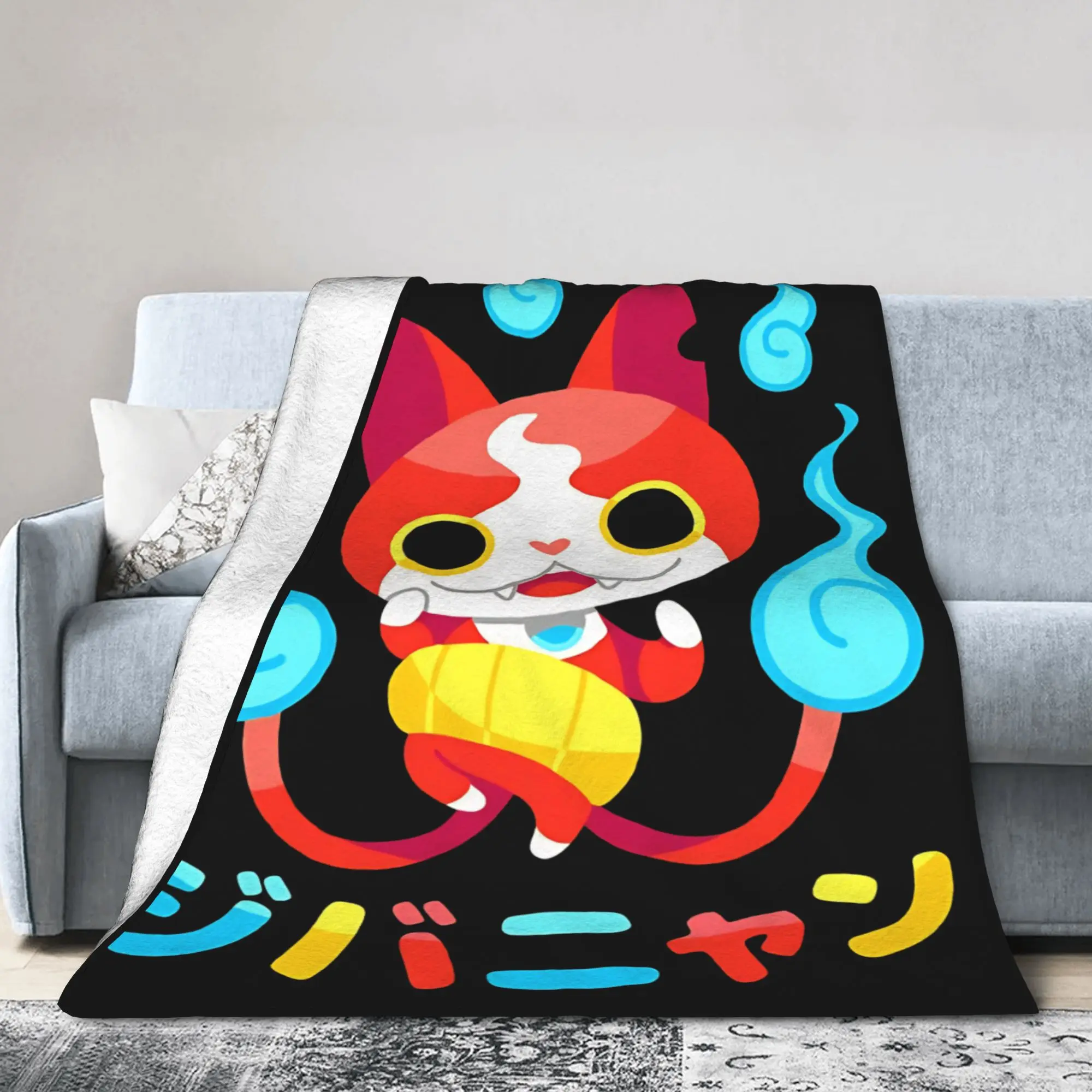 Yokai Watch Blankets Coral Fleece Plush Summer Air Conditioning Jibanyan S Multi-function Throw Blanket for Sofa Outdoor Quilt