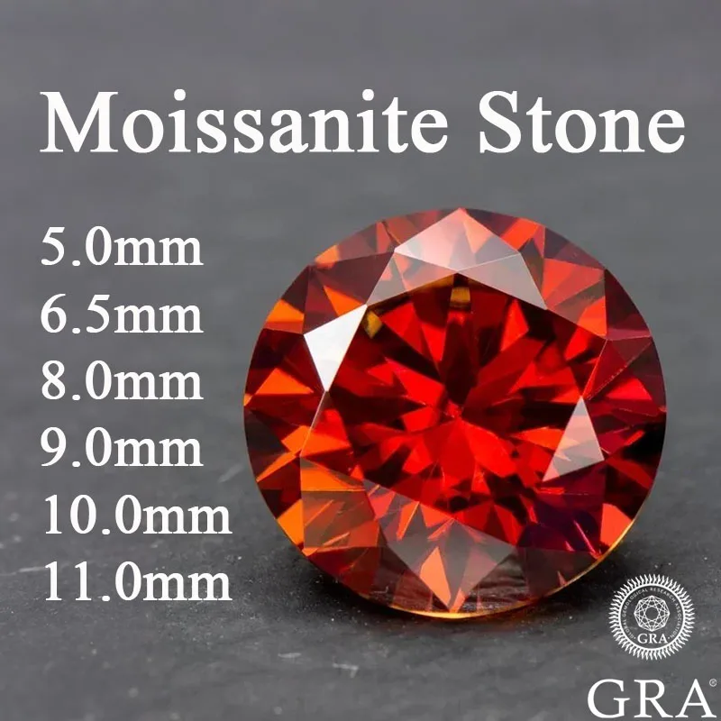 

Moissanite Garnet Red Colored Round Cut Charm Gemstone Lab Grown Diamond for DIY Jewelry Making Materials with Certificate