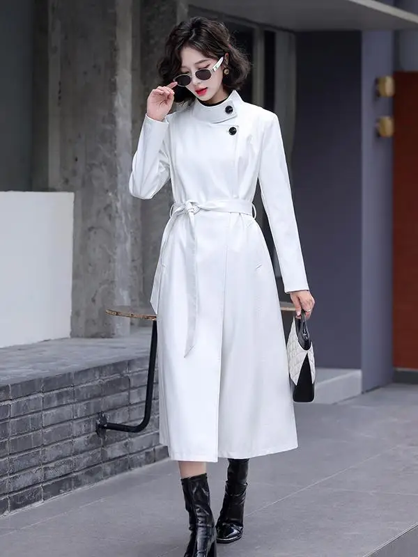 Haining 本革コート レディース ミッドレングス 韓国 Sle スリムフィット 2025 秋冬新作 Sle エレガンス シープスキン ウィンドブレ...