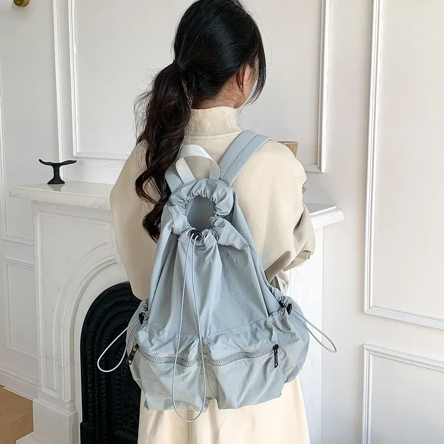 Light Drawstring Pocket Women Backpack Nylon School Laptop Girls Backpack Causal Korean Style Travel Backpacks for Women Bag