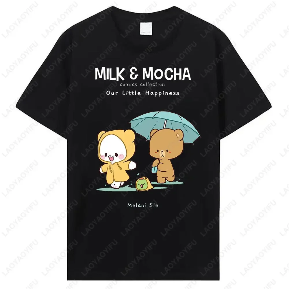 

‌Summer Couple Streetwear Milk Mocha Bear Cotton Tees Cute Matching Unisex Tops Summer Harajuku Casual Tee Valentine's Day Gift