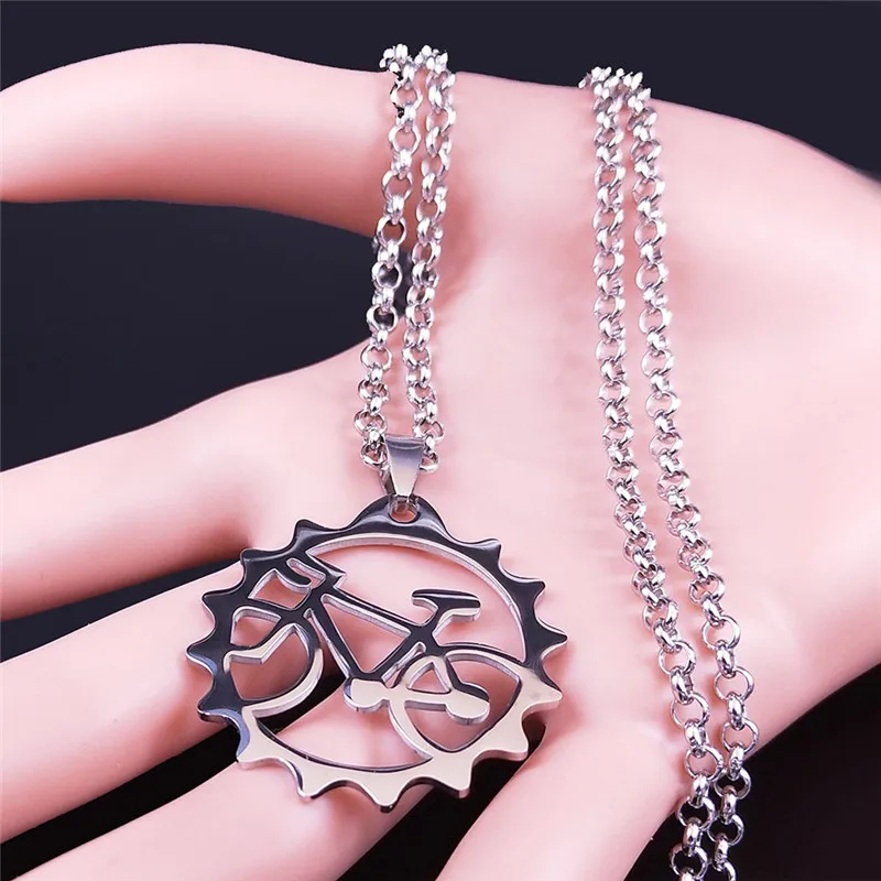 Bicycle Stainless Steel Pendant Necklace for Men Women Bike Cycling Tire Chain Choker Neck Jewelry pingente bicicleta N2654S01