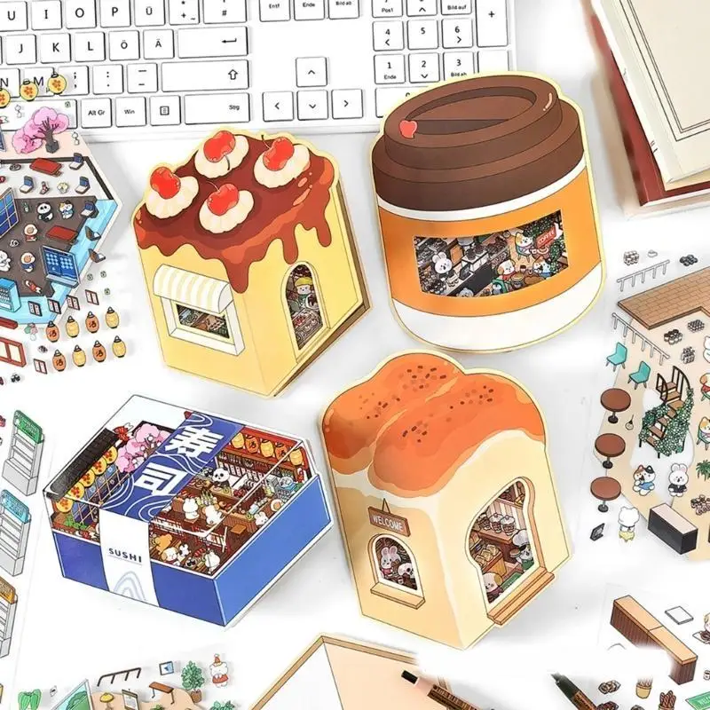 Y5lb Cartoon Cake Shop Stickpact Sticker 2,5D Сцена наклейка DIY сцена Make Sticker