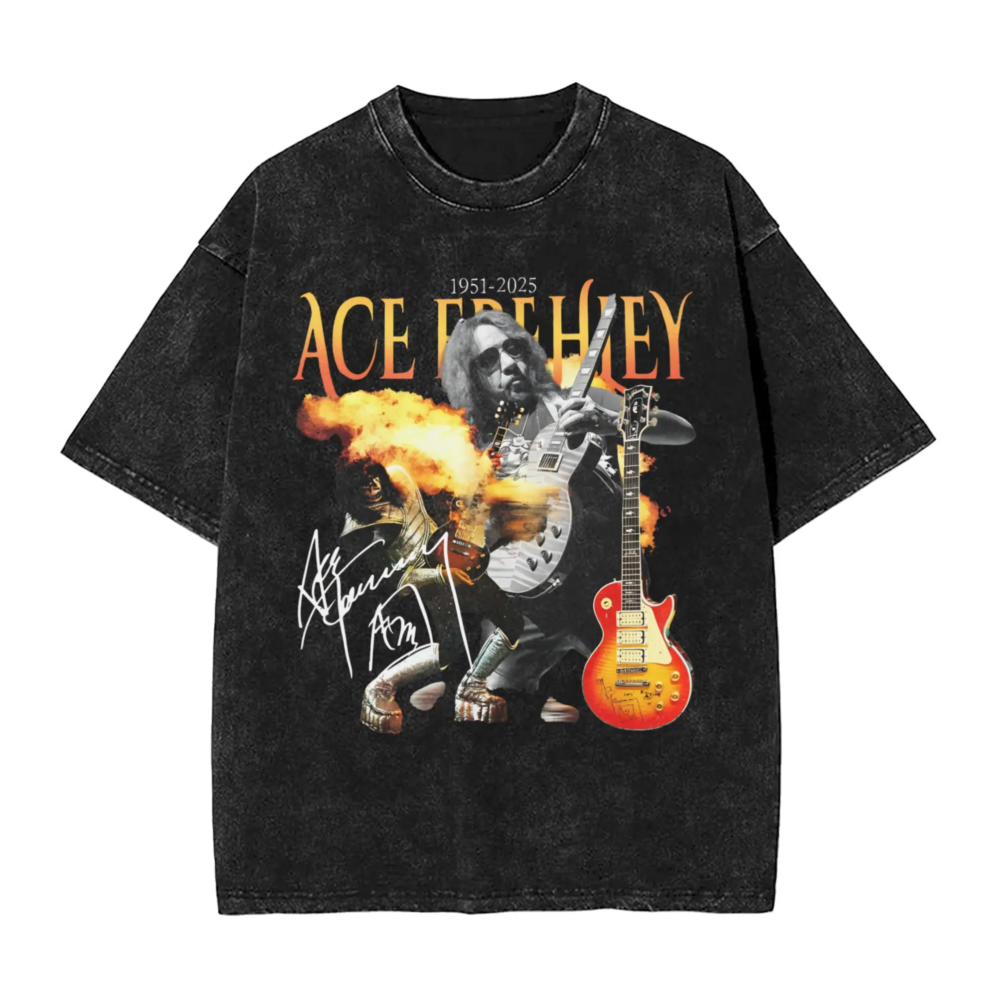 

Summer Ace Frehley Memories 1951–2025 Rock Legend kiss band spaceman Washed Shirt Outfit Harajuku T-Shirts Men Women Tee