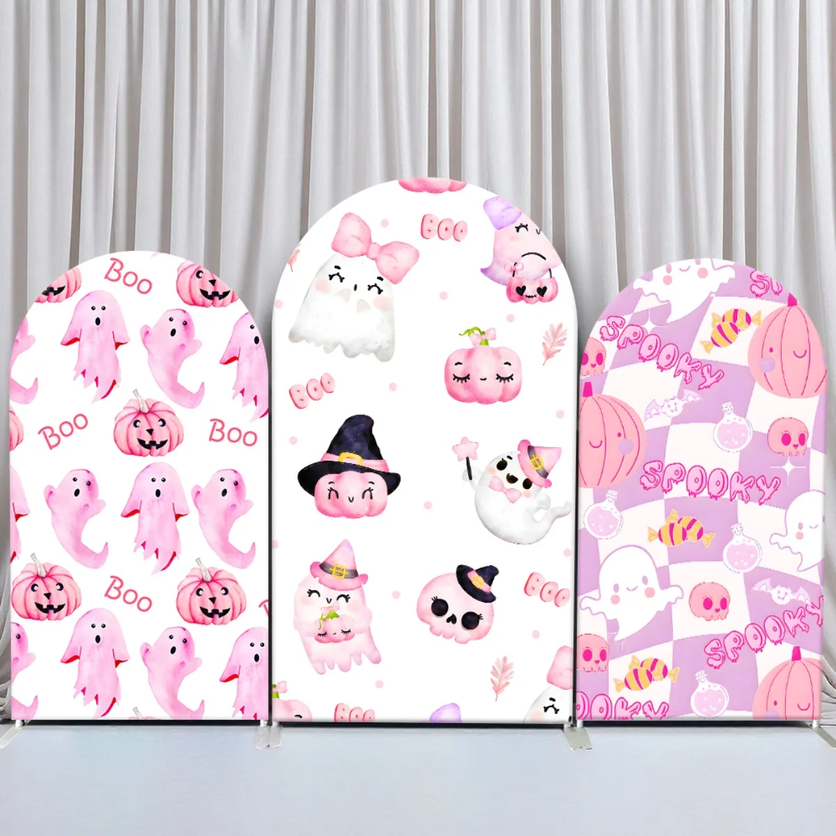 

TB Pink Halloween Ghost Theme Arch Backdrop Cover for Celebrate Festival Baby Shower Birthday Party Decor Fabric Photo Backgroun