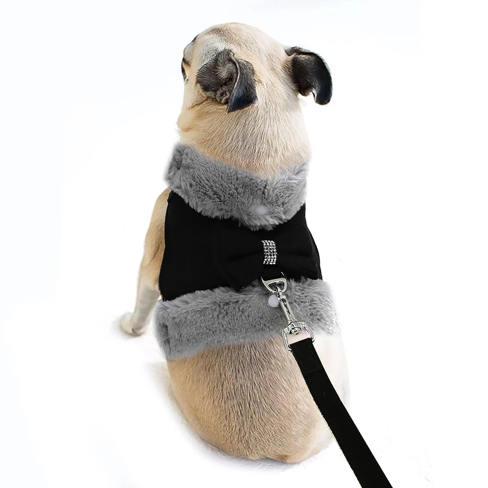Warmes Fell Welpen Hunde geschirr Leine niedlichen Bowknot Hunde Katzen geschirre gepolsterte Haustier Weste mit passendem Führ strick für Hunde Katzen Winter – Detail 26