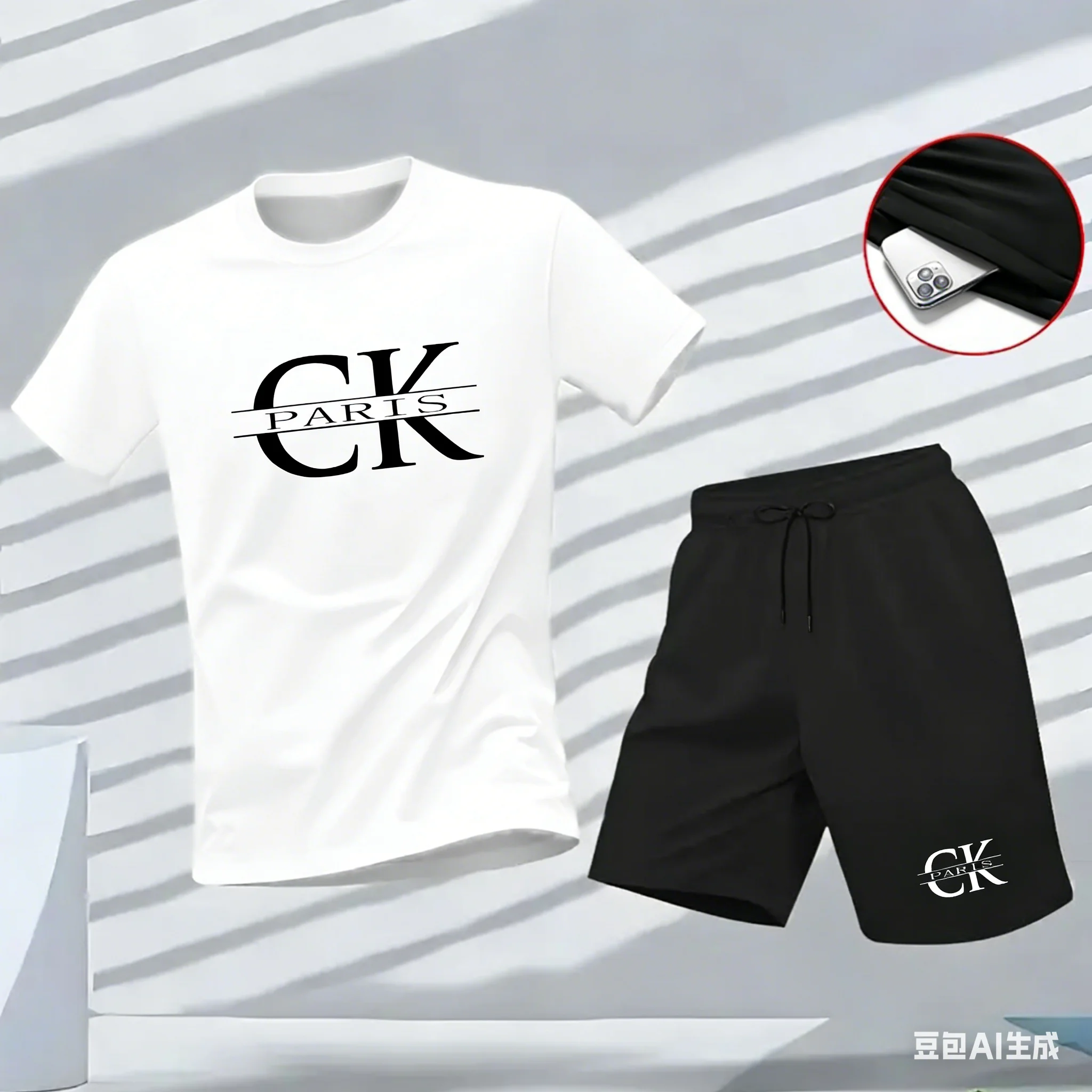 

A brand-new summer collection of men's retro sporty street casual fashion short-sleeved top and T-shirt two-piece set