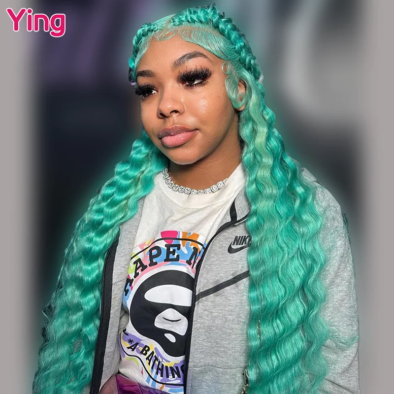 Perruque Lace Front Wig Deep Wave brésilienne naturelle-Ying 30, cheveux Remy, couleur vert aqua, blond 613, 13x4, 13x6, pre-plucked