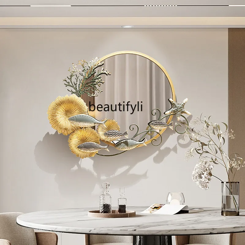 

B05 Decorative mirror log bedroom round Japanese home Nordic rattan weaving, medium three-dimensional painting