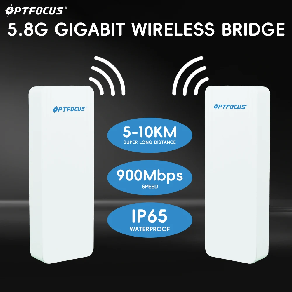 

OPTFOCUS Открытый беспроводной мост CPE 900 Мбит/с Точка доступа IP65 10 км 14 дБи Удлинитель дальнего действия Wi-Fi Ретранслятор Удлинитель Маршрутизатор