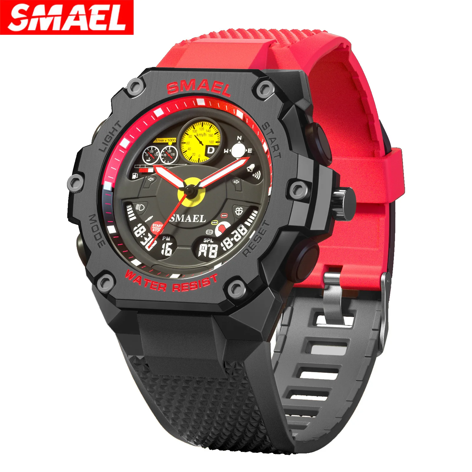 SMAEL 8092 Quartz Watches for Men Dual Display LED Digital Sports WristWatch Fashion Car Dashboard Indicator Design Alarm Date