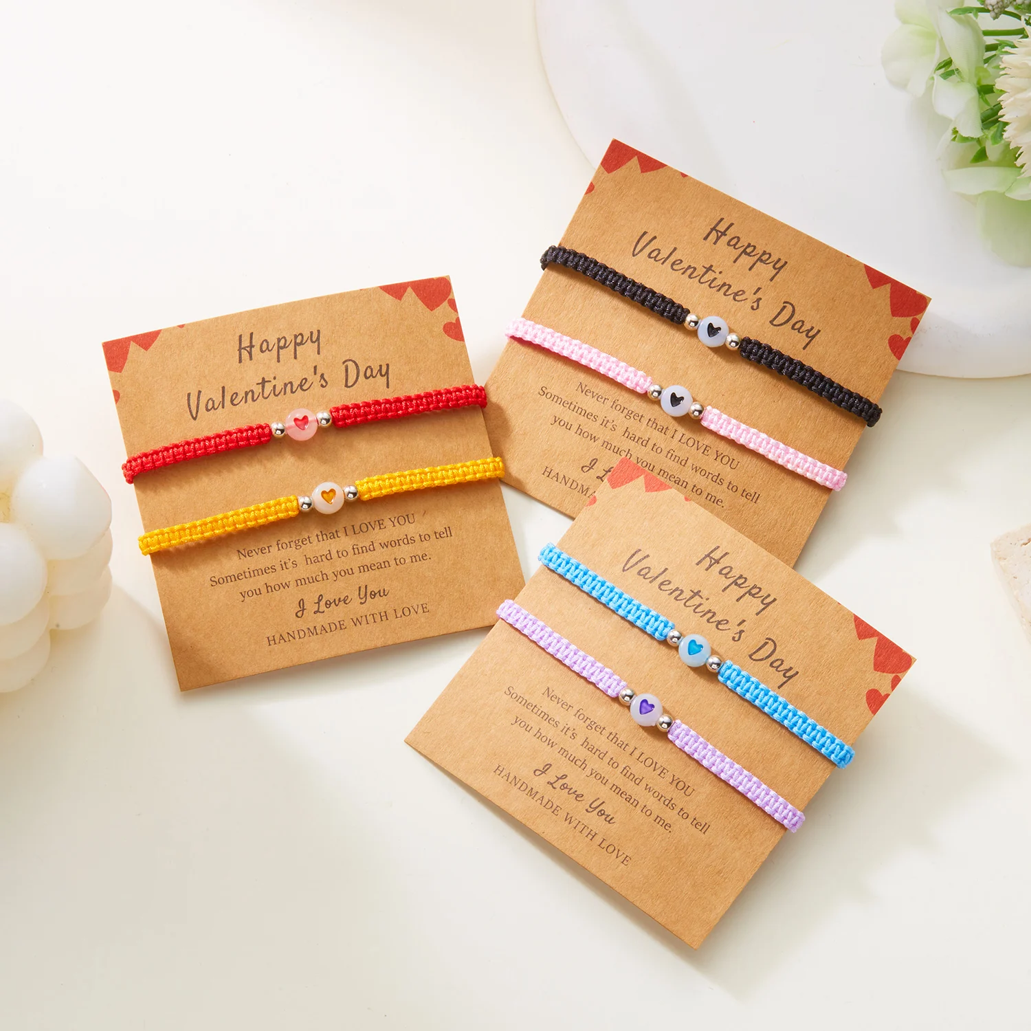 Romantic Luminous Heart Beaded Couple Bracelet for Women Men Simple Black Red Braided Rope Matching Bracelet Friendship Jewelry