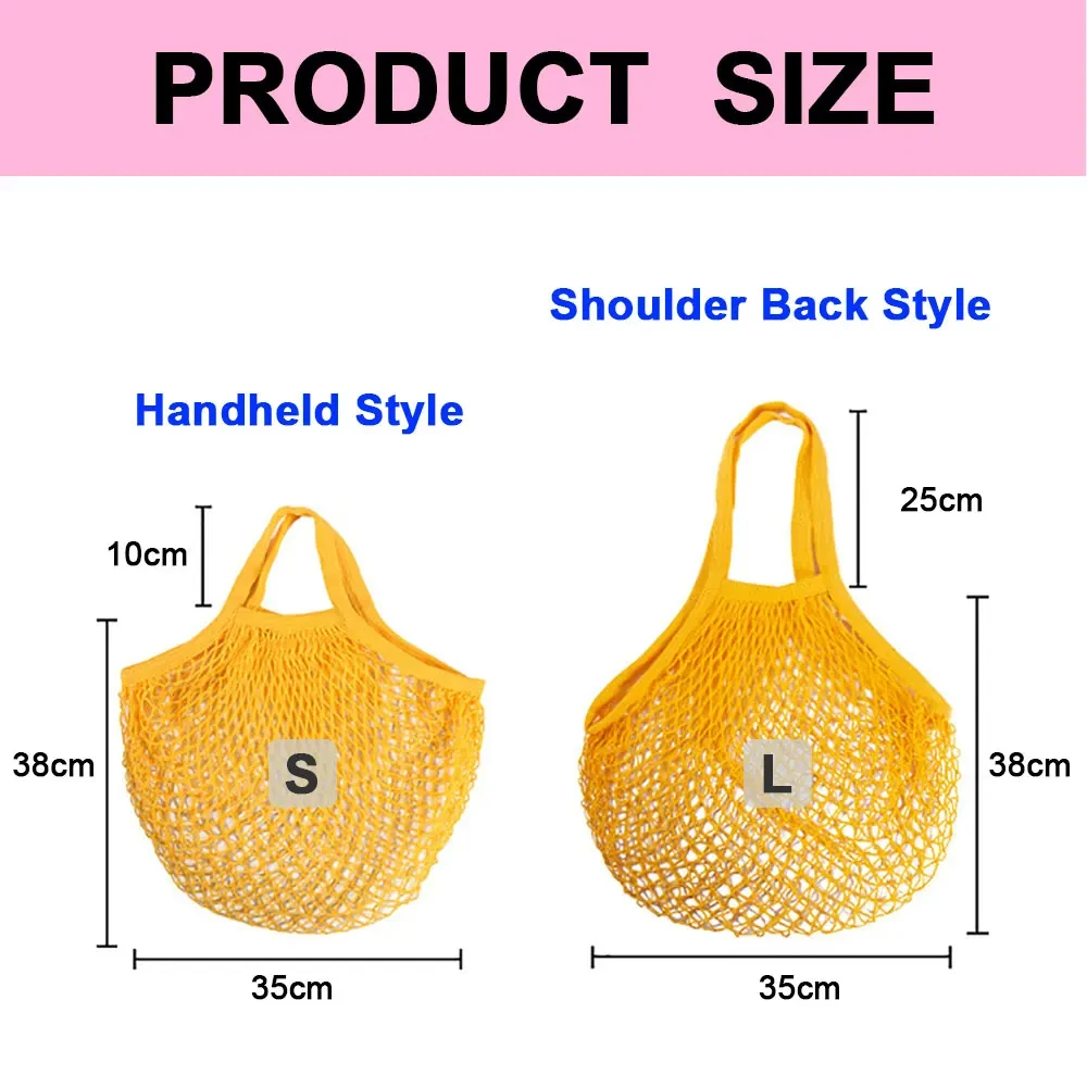1PC L or S Size Portable Reusable Grocery Mesh Bag Cotton Shopping Mesh Bags Handheld Shoulder Back Fruit Vegetable Net Bag