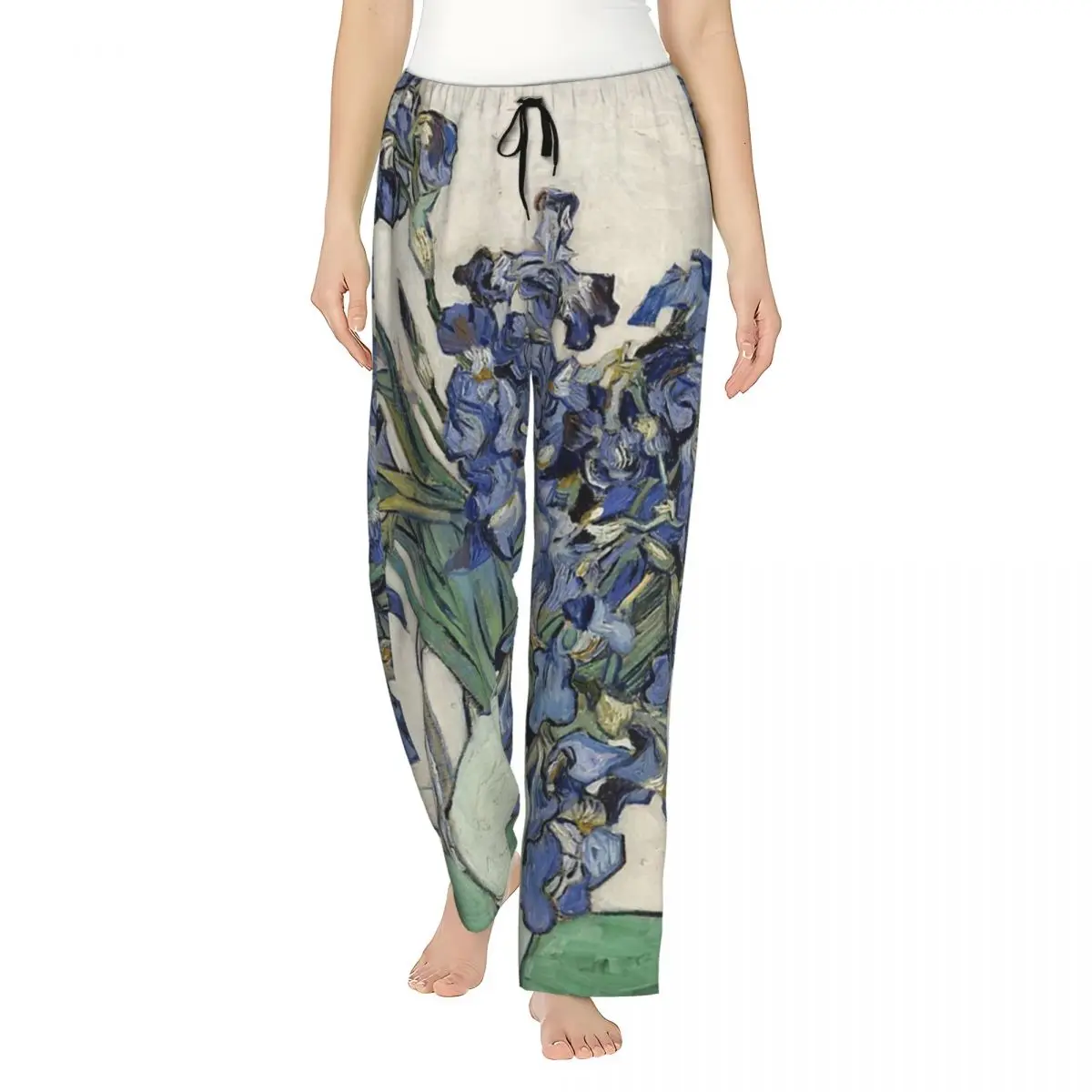 

Женские пижамные штаны Vincent Van Gogh Irises Art Flowers, одежда для сна с карманами для отдыха на заказ