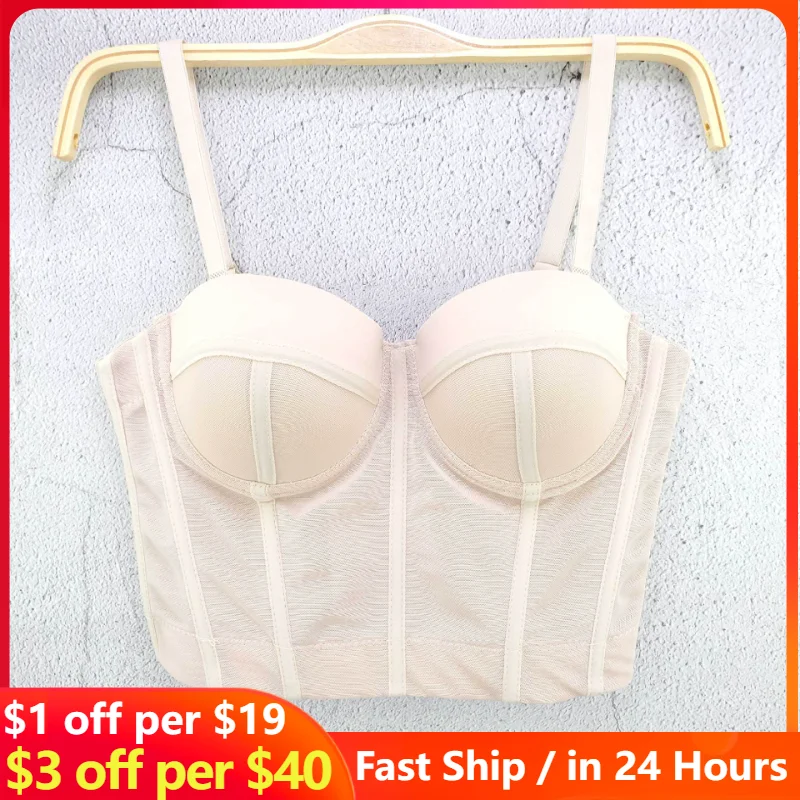 

Off Shoulder Solid Mesh Small Camisole Vest Wrapped In a Stylish Slim Crop Top Sexy Tube Bra Woman Mesh Strap top mujer bralette