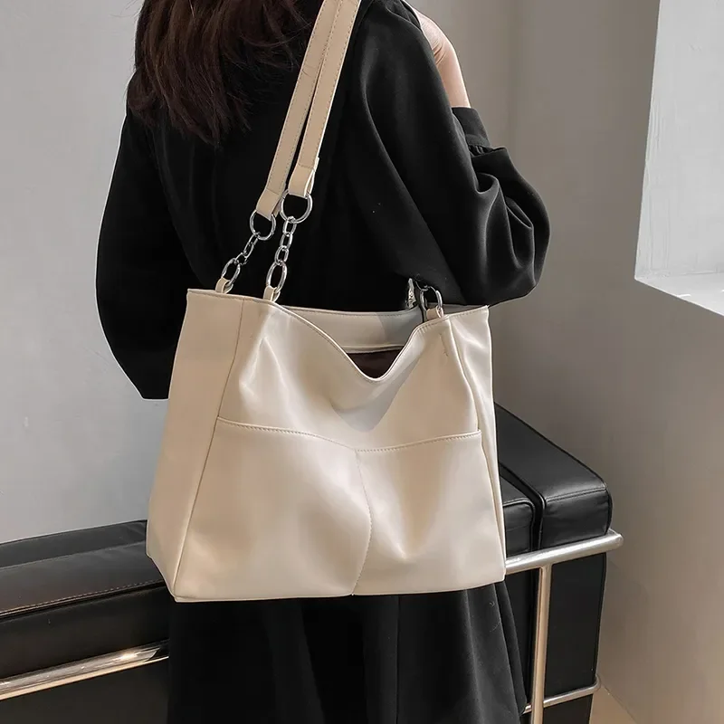 Large Shoulder Side Bags for Women Vintage Solid Color Simple Large Capacity Big PU Leather The Latest Handbags Travel Totes