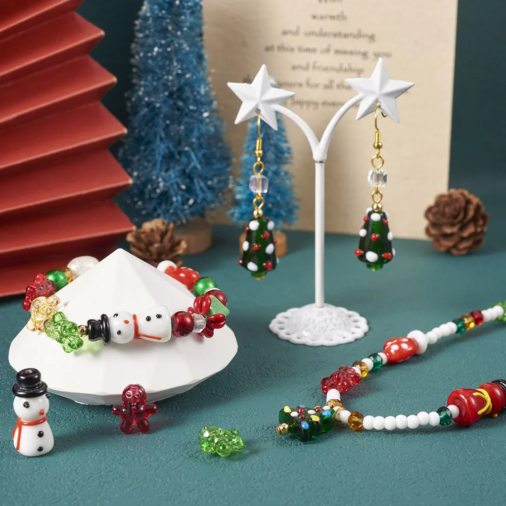 46Pcs Christmas Handmade Lampwork Beads Snowman GlovesTree Loose Spacer Charm Beads for DIY Bracelets Necklace Crafts Decoration