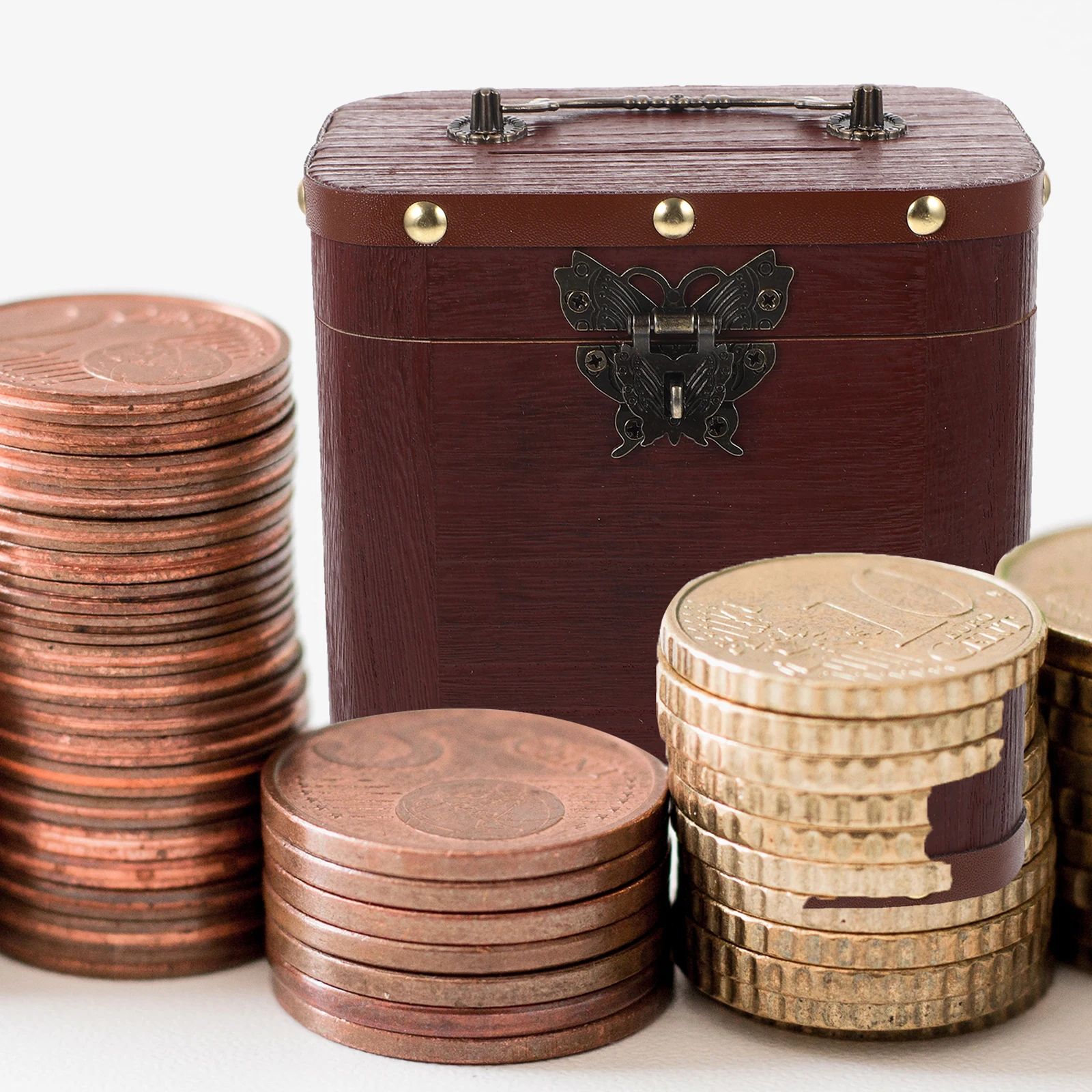 

Wooden Piggy Bank Small Size Brown Coin Container Saving Money Jar Retro Trinket Case Jewelry Toy Storage Home Decor