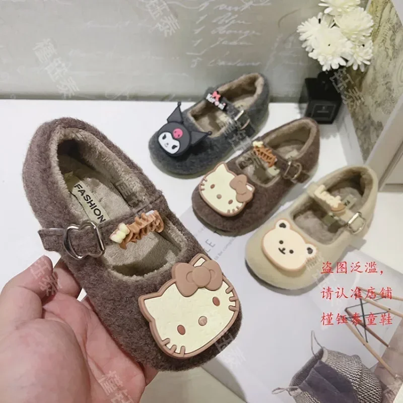 

Kawaii Sanrio Anime Kuromi Woolen Shoes Autumn Winter Cute Hello Kitty Warm Children Cotton Shoes Princess Gifts for Kids