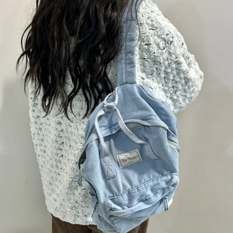 Kawaii Denim Backpacks for Teenager Girls Vintage Large Capacity Women Casual Travel Shoulder Bags College Student Schoolbags