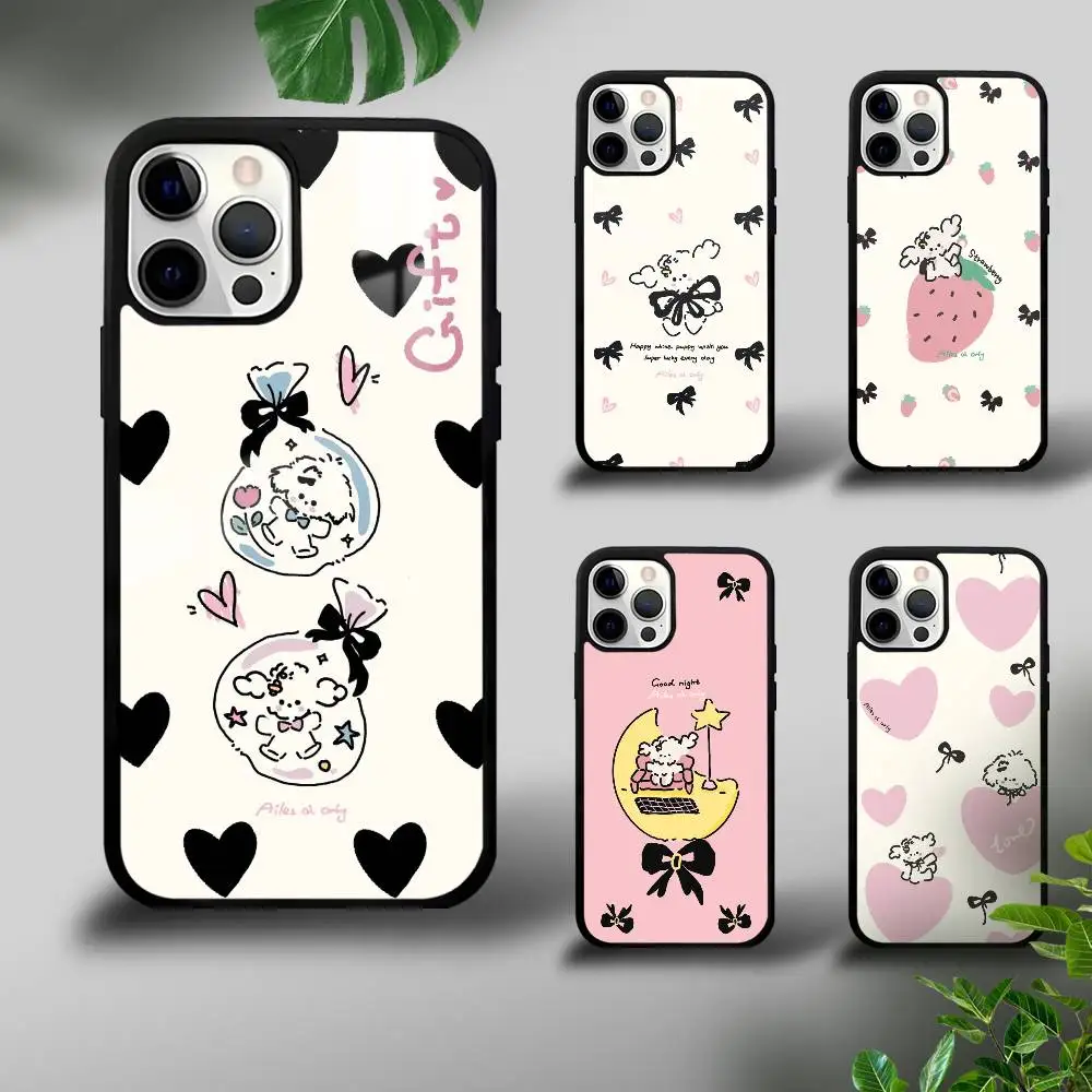 حافظة هاتف على شكل جرو كرتوني لطيف لهاتف آيفون 16 15 14 13 12 11 Pro Xs Max Mini Plus Celulares Hard Funda