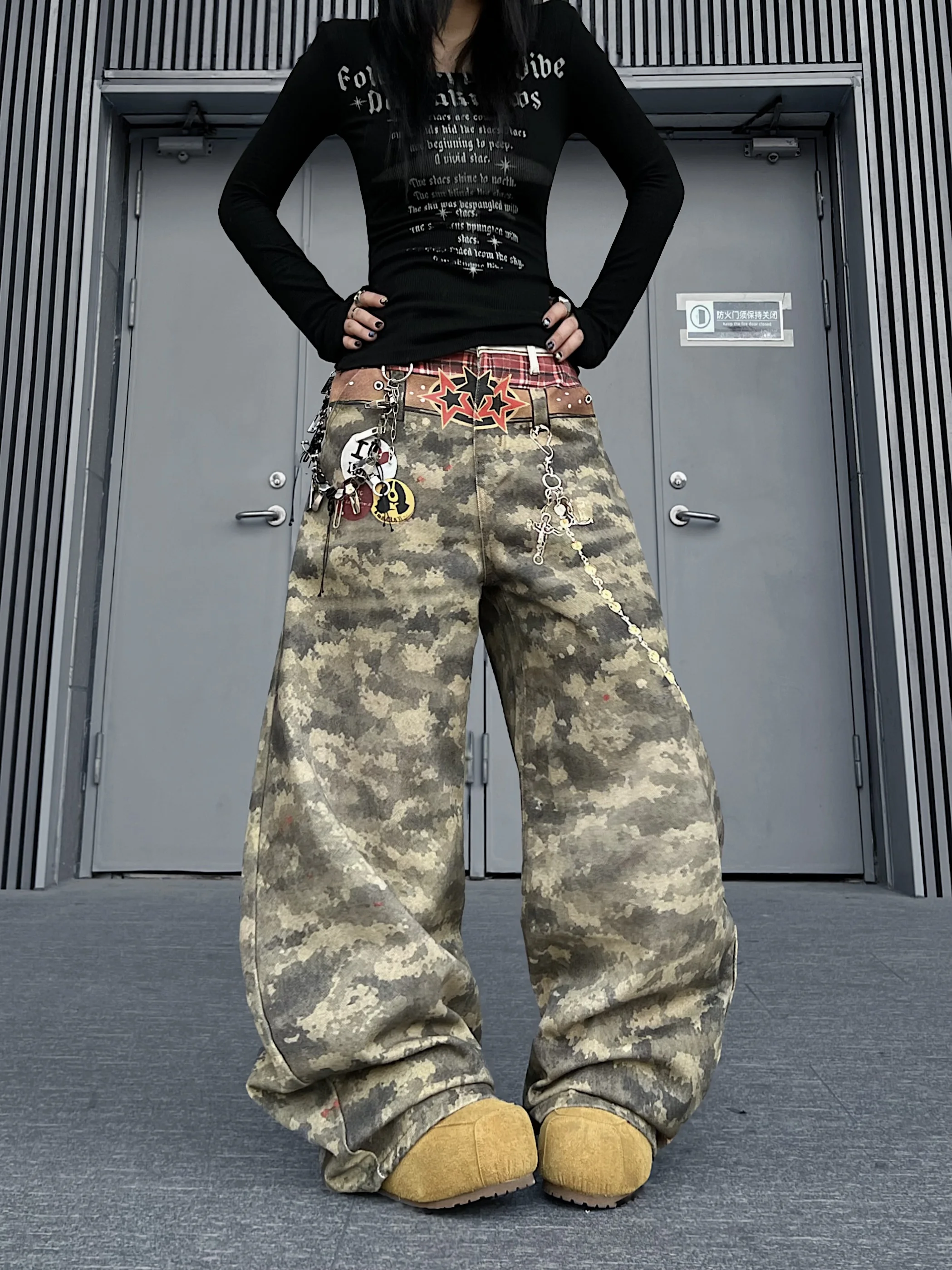 

TR BRUIFT American Sle Loose Fit Digital Print Camouflage Jeans Casual Straight Leg Trousers for Men And Women