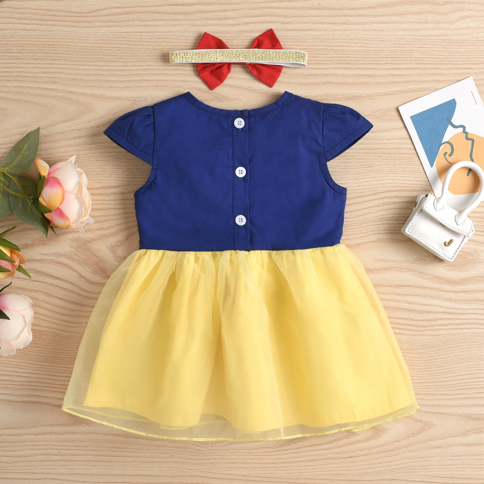 2PC Spring and Autumn Season Baby Girl Red, Blue and Yellow Mesh Dress with Headpiece