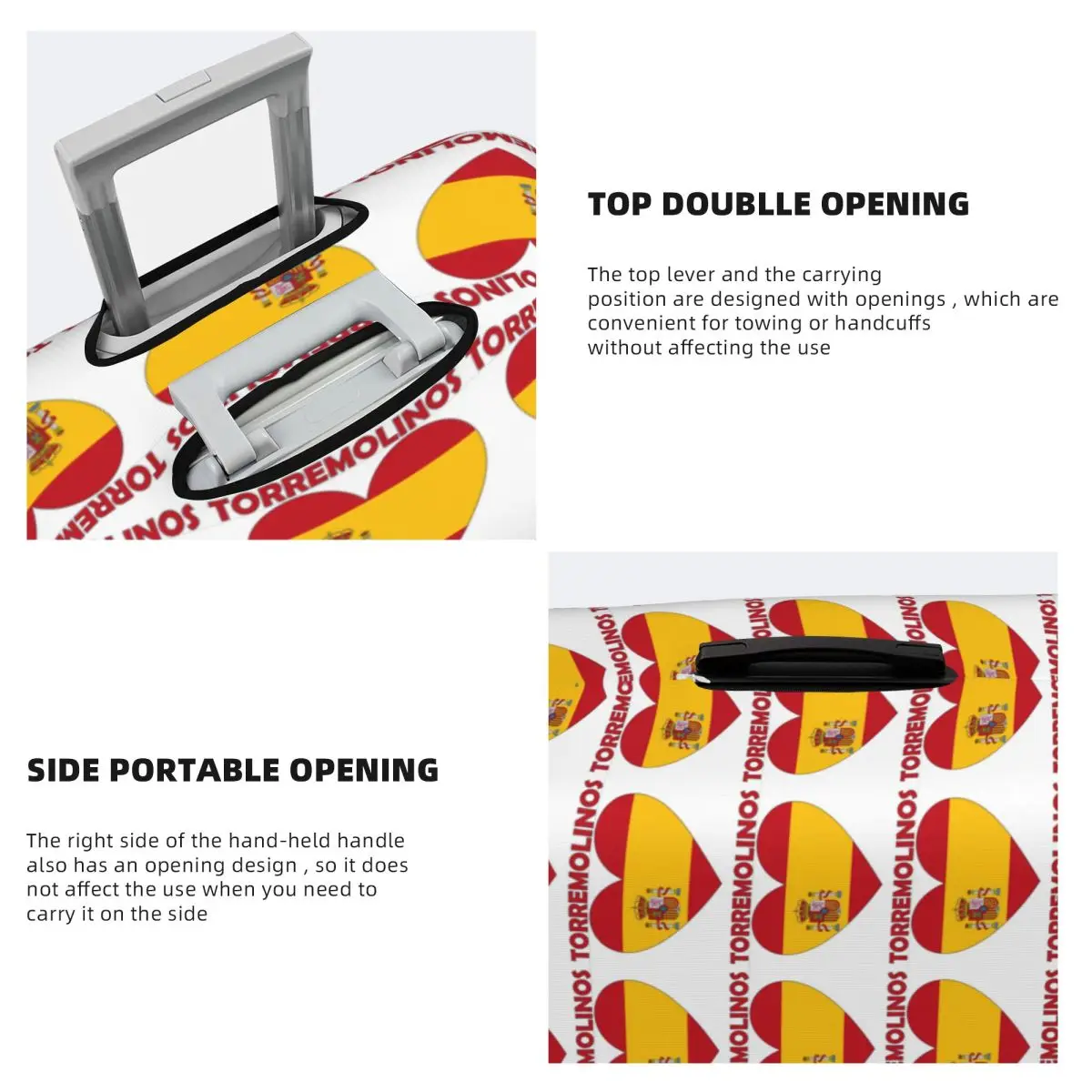 Cuore Bandiera Amore Torremolinos Spagna Protezione per valigia Coperture protettive per bagagli da viaggio elastiche per 18-32 pollici