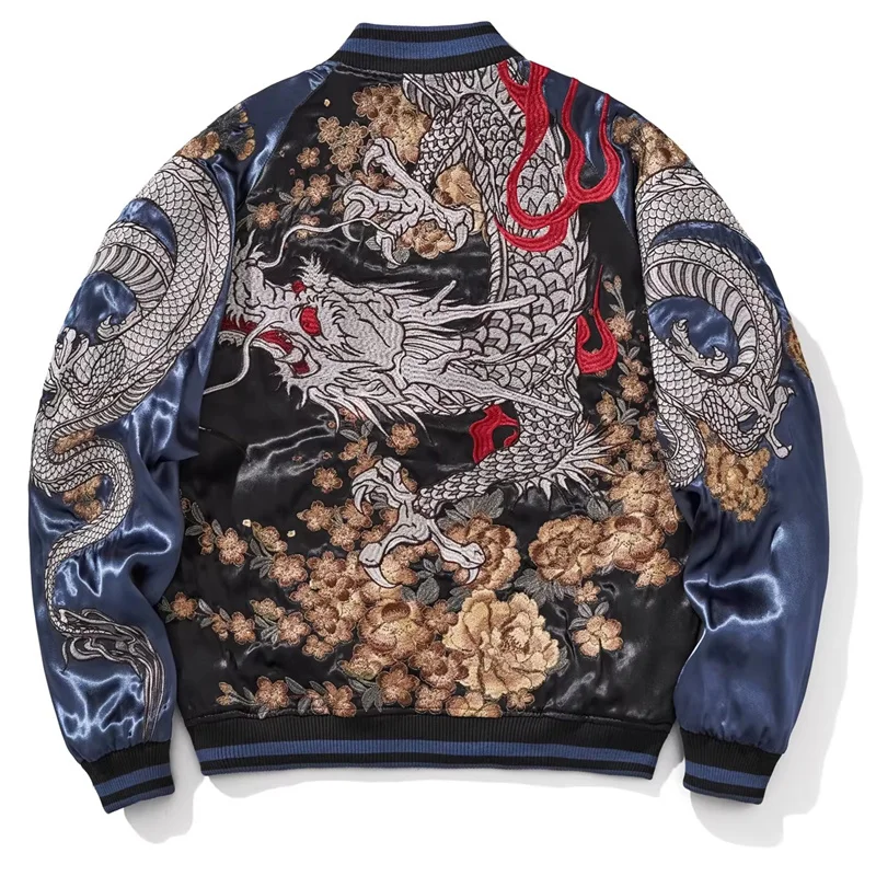 S021 Heavy Embroidery Reversible Jackets For Man Stand Collar Autumn Quality Polyester Comfortable Premium Chamarras Para Hombre