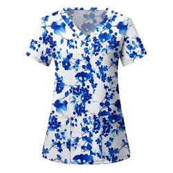 V-Neck Work Clothes Unisex Pet Grooming Uniforms Institutions Beauty Salon Scrubs Tops Scrubs Tops Spa Uniforms Print Shirt A50