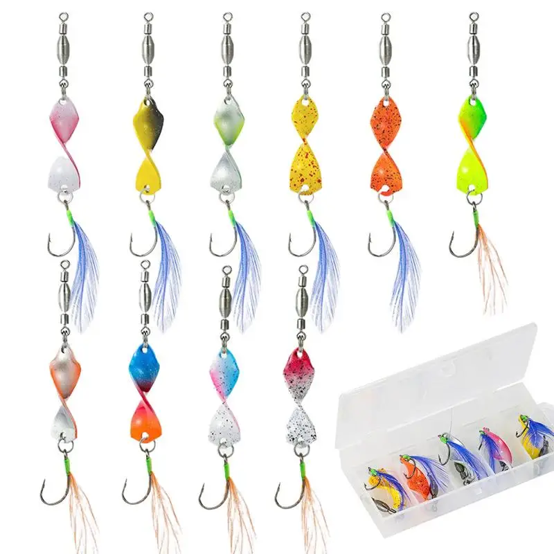 

10pcs/set Spoon Fishing Lures Spinner Hard Baits With Hook And Feather For Trout Bass Spiral Jig Artificial Bait For Fishing