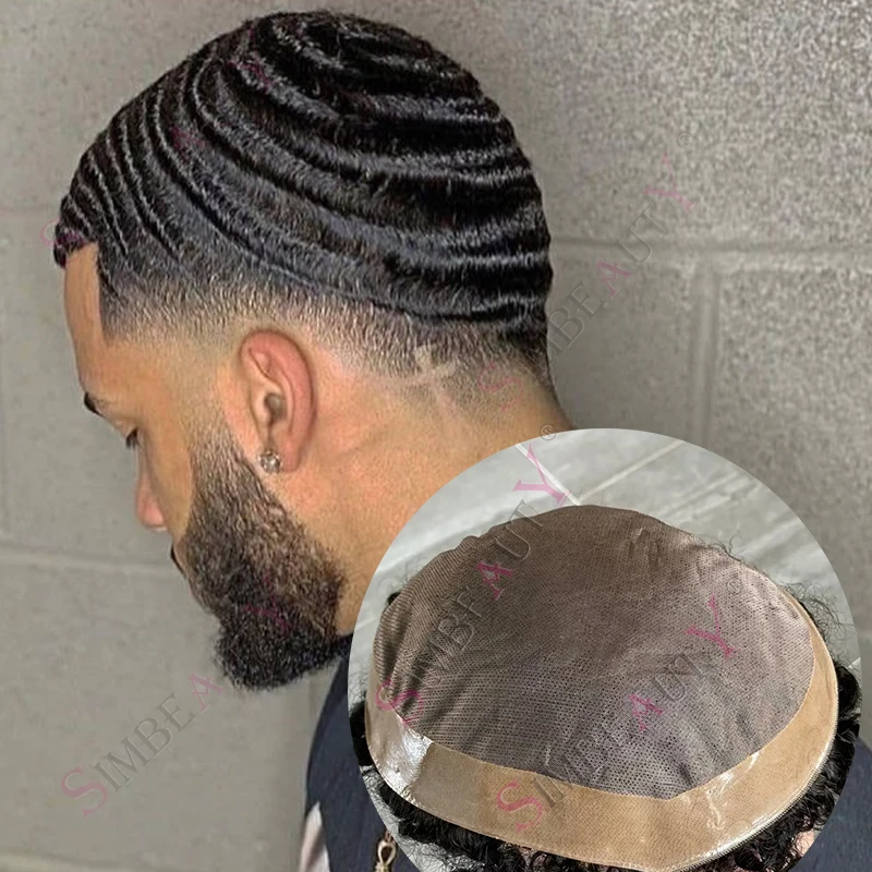 

Глубокая волна вьющиеся 7 мм/14 мм афро моно кружева из искусственной кожи африканская Америка мужской парик незаметный темно-коричневый черный человеческие волосы капиллярная прокладка