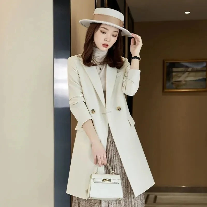 

Spring Autumn Women's Jacket 2025 New Ladies Formal Jacket Long Blazer Female Outerwear Chic Tops Lady Suit Casaco Feminino