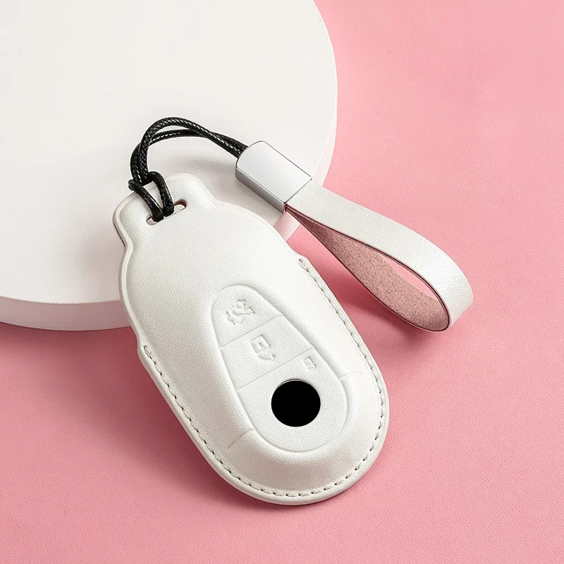 Leather Car Key Case Remote Cover Shell Holder Chain Fob For Mercedes Benz 2025 New C260L E300L S400L EQE GLC CLE C E S Class