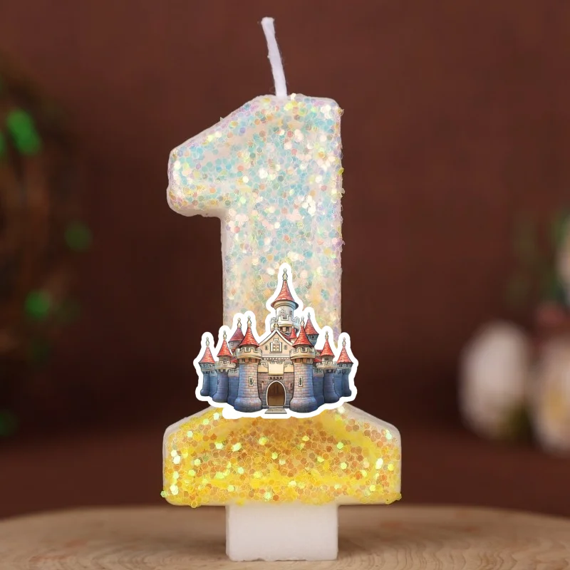 Cartoon Princess Castle Digital Candle Number 0-9 Kids Birthday Cake Decoration Supplies Anime Party Accessories Supplies