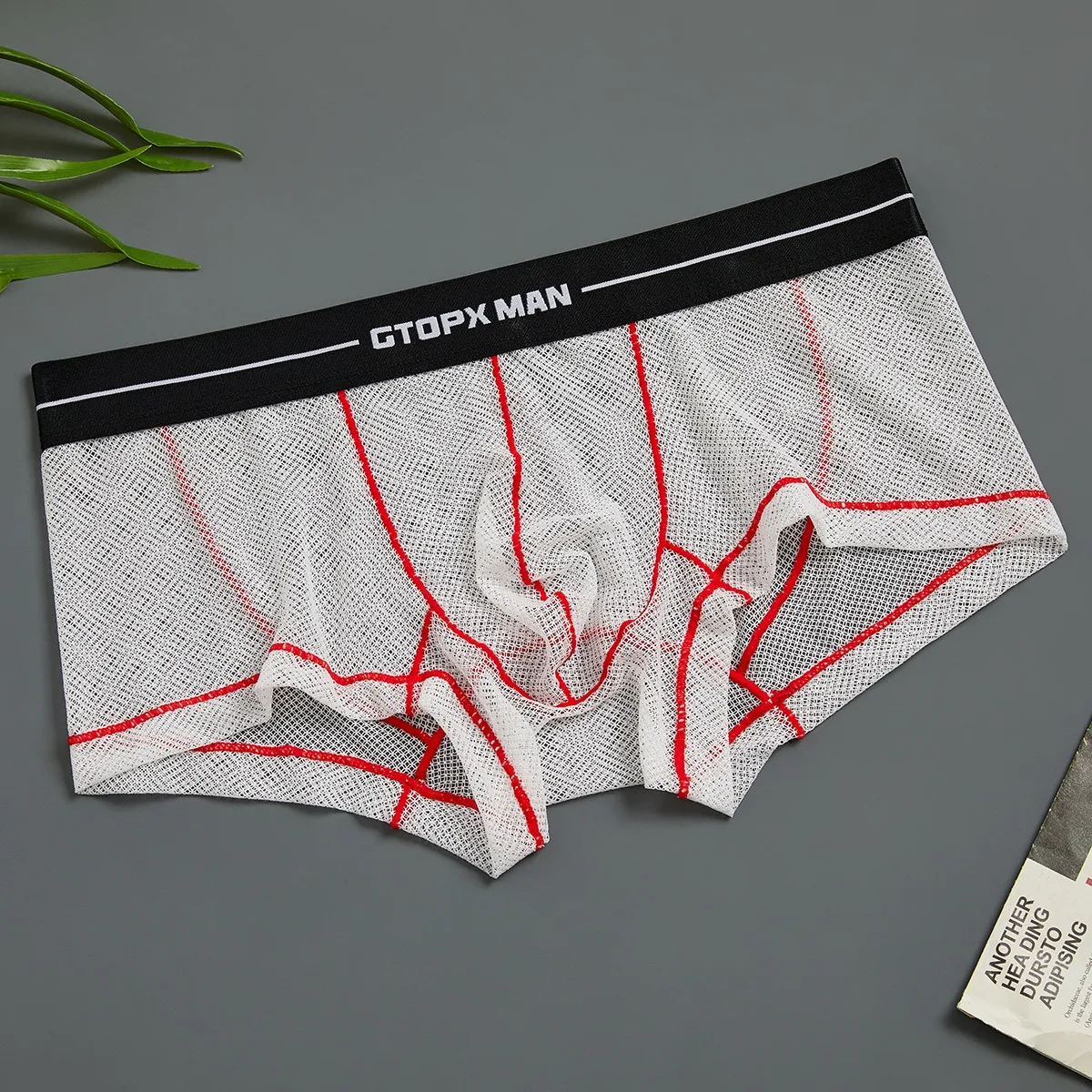 Men's thin ice silk fashion underwear transparent mesh classic breathable creative design boxer shorts