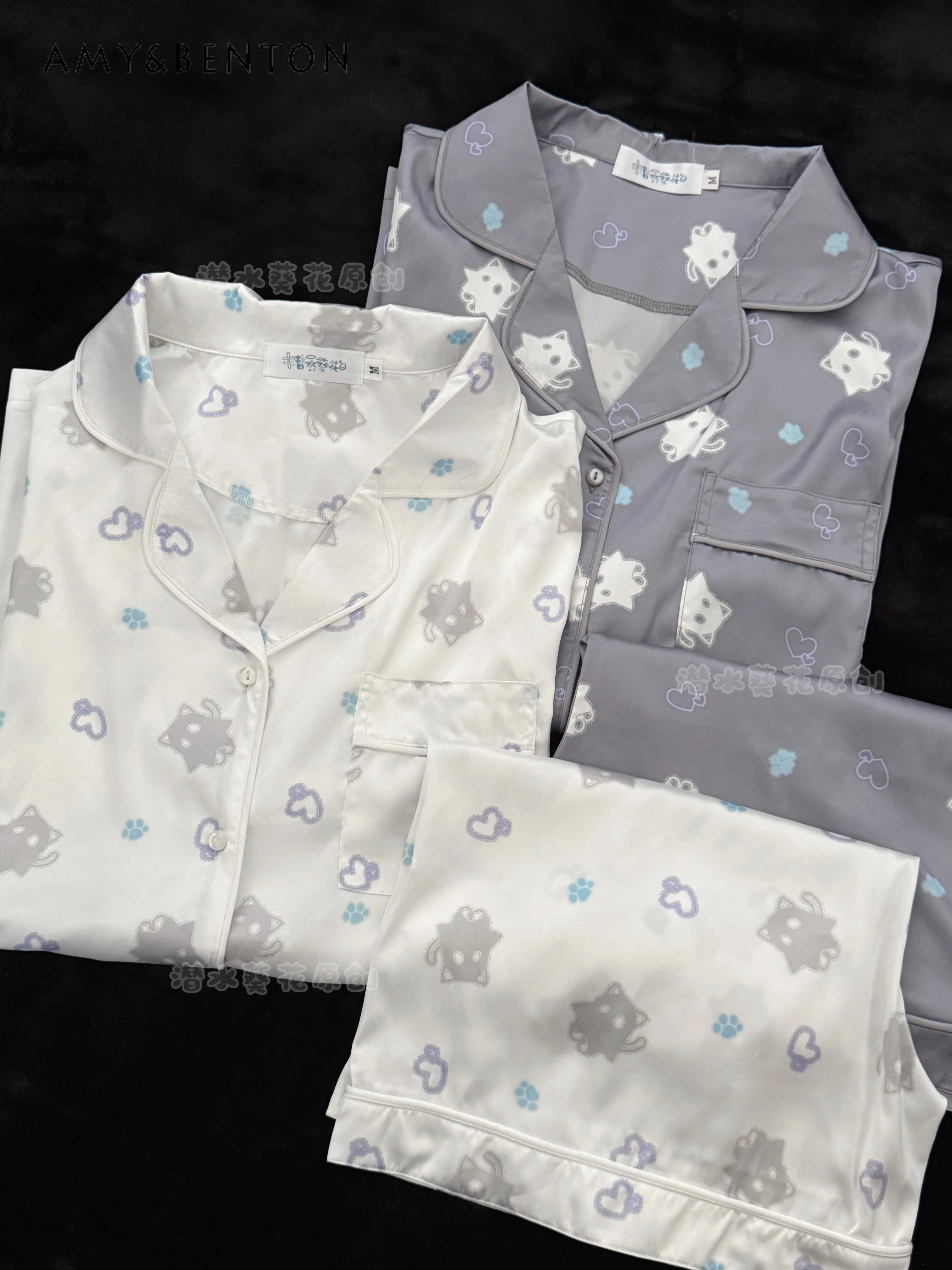 

Original Cartoon Pajama Sets Subculture Two-dimensional Printing Loose Short-sleeved Shirt Shorts Japanese Kawaii Pajamas Women