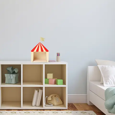 Wooden Circus House Ornament Shelf Decor for Desktop Window Dresser Birthday Party Wedding Theme Kids Room Wall Storage Box
