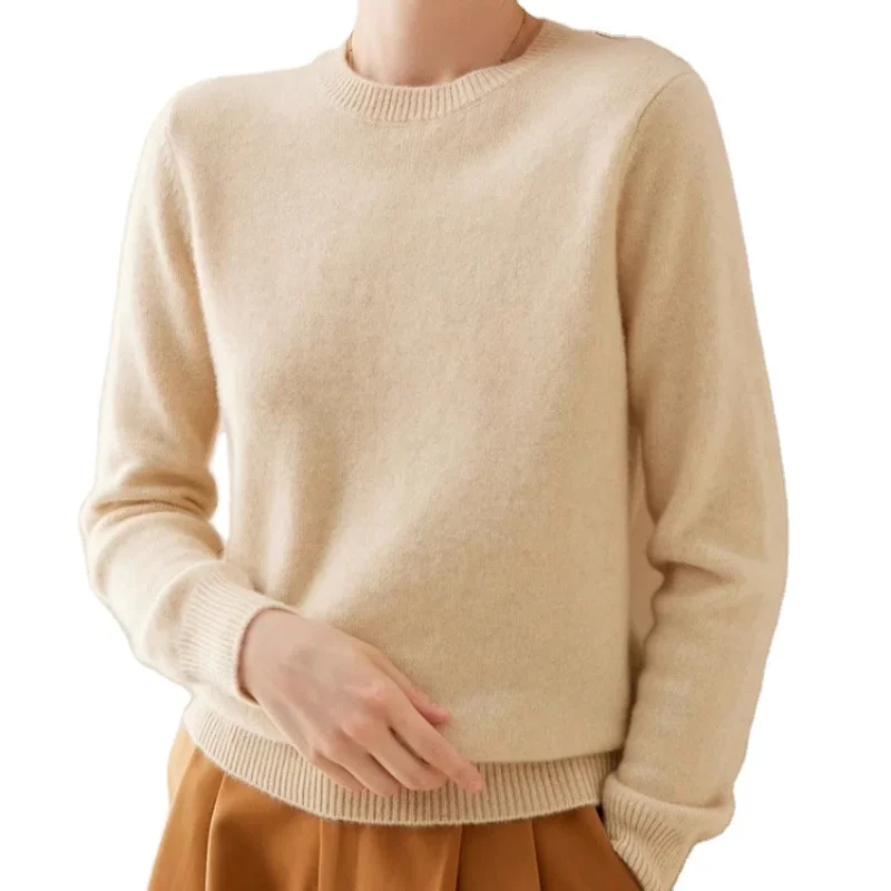 luxury style customized crew neck simple knitted cashmere jumper pullover cashmere sweater for women