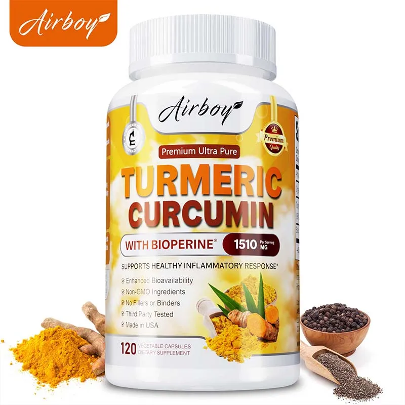 Turmeric Curcumin - Helps Relieve Muscle and Joint Pain, Antioxidant, Supports Immune, Heart, Brain, Skin, Digestive Health