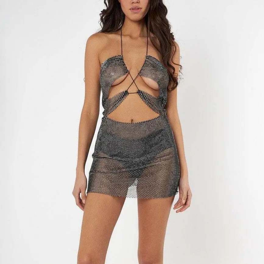 

Sexy Women's Net Diamond Dr Women's Tie Tight Skirt Hanging Ne Dr Polyester Svel Elastic Waist Busin Home